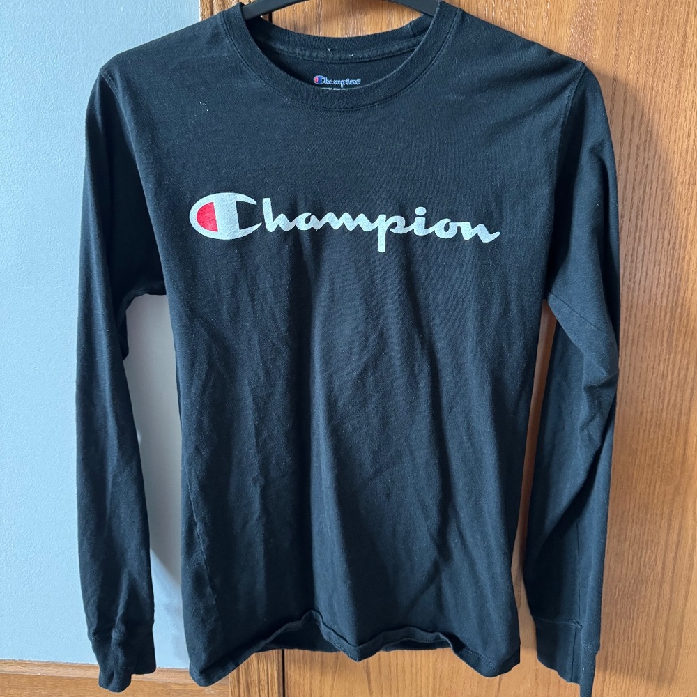 Champion Black Long Sleeve T-Shirt Mens Small